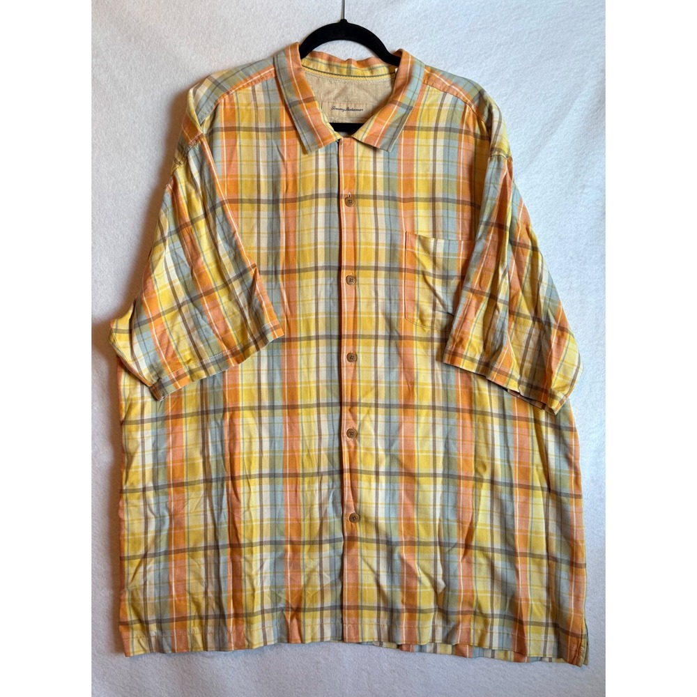 Tommy Bahama Mens Silk Short Sleeve Button Down Shirt Plaid Original Fit XXL